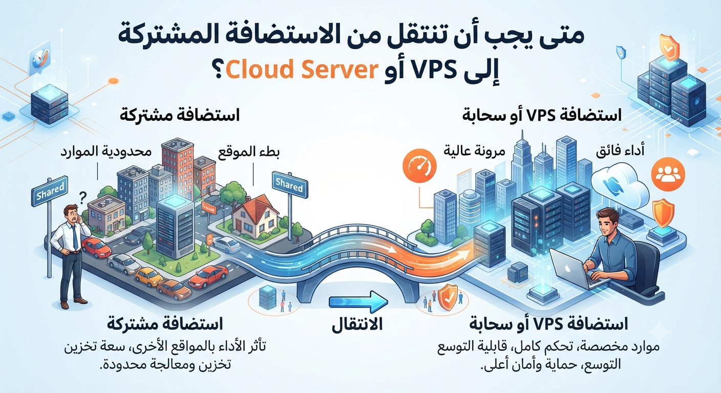 متى يجب أن تنتقل من الاستضافة المشتركة إلى VPS أو Cloud Server؟