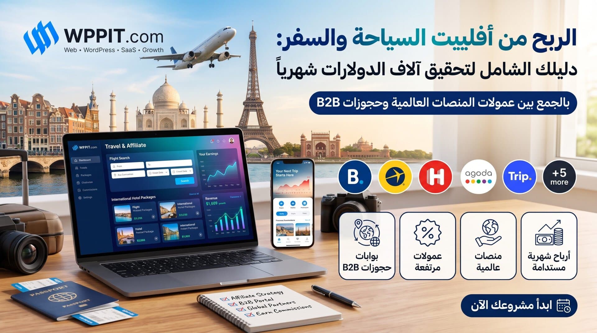 الربح من أفلييت السياحة والسفر: دليلك الشامل لتحقيق آلاف الدولارات شهرياً بالجمع بين عمولات المنصات العالمية وحجوزات B2B